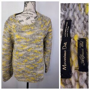 Massimo Dutti Sweater Womens Large Alpaca Wool Crochet Knit Long Sleeve Crew
